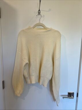Elodie Cream Ribbed Cowl-Neck Sweater